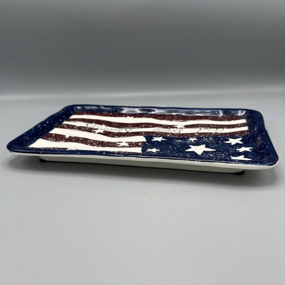 2003 July 4 God Bless America Ceramic Serving Platter Patriotic Stars Stripes - Picture 7 of 9